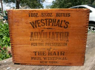 Vintage Advertising Wooden Box Wood Old Westphal Ny Hair Tonic General Store