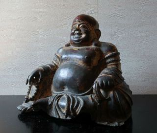 VERY RARE CHINESE ANTIQUE GILT BRONZE FIGURE OF A BUDAI MING DYNASTY? 5