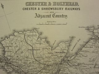 1888 ANTIQUE WALES MAP CHESTER & HOLDHEAD SHREWSBURY RAILWAYS ANGELSEA 2