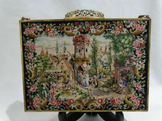 Vintage Needlepoint Petit Point Floral Tapestry Purse w/Accessories 5