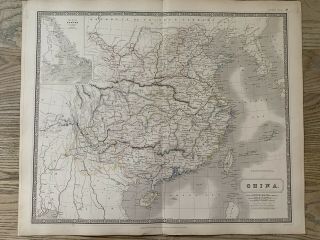 1844 China Large Hand Coloured Antique Map From Johnston 