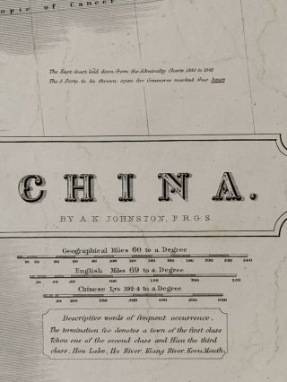 1844 CHINA LARGE HAND COLOURED ANTIQUE MAP FROM JOHNSTON ' S NATIONAL ATLAS 5