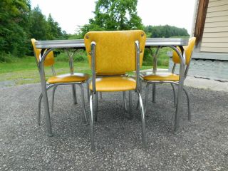 c1955 Completely Restored Retro Chrome Yellow Crackle Kitchen Table & 4 Chairs 4