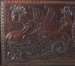Antique 18thC Architectural Carved Wood Panel,  Winged Mermaids & Kings Court 3