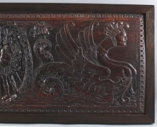 Antique 18thC Architectural Carved Wood Panel,  Winged Mermaids & Kings Court 6