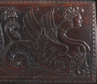 Antique 18thC Architectural Carved Wood Panel,  Winged Mermaids & Kings Court 7