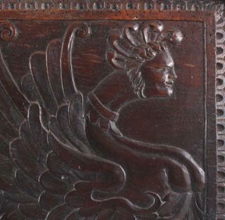Antique 18thC Architectural Carved Wood Panel,  Winged Mermaids & Kings Court 8