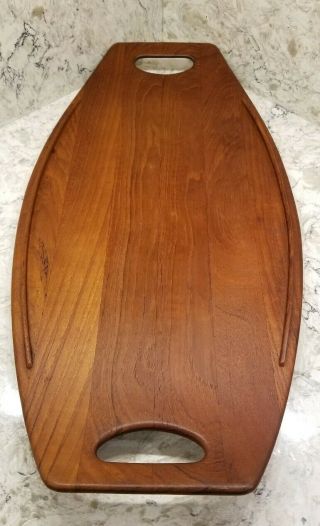 Dansk JHQ Quistgaard Staved Teak Wood Fjord Surfboard Serving Tray 802 MCM 24x12 3