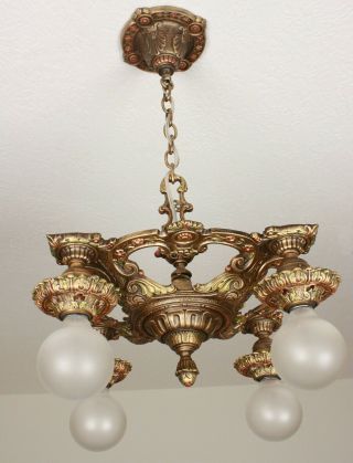 RARE 1920 ' s Art Deco Antique Vintage Ceiling Light Fixture Chandelier 6