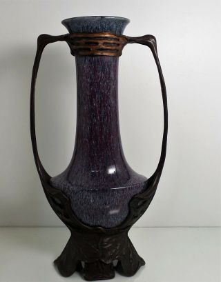 Antique Otto Eckmman Ceramic Pottery Bronze Arts & Crafts Arts Nouveau Vase N/r