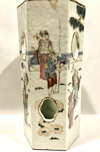 Antique 19th Century Chinese Porcelain Famille Rose Hexagon Hat Stand 8