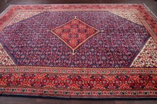 Vintage Geometric Vibrant Navy Blue Mahal Oriental Area Rug Hand - Knotted 10x13