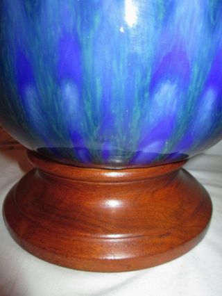 Mid Century VTG Lamp Taple LARGE Blue Green Drip Lava Pottery Light Wood Base 10