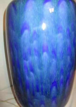 Mid Century VTG Lamp Taple LARGE Blue Green Drip Lava Pottery Light Wood Base 2