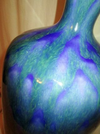 Mid Century VTG Lamp Taple LARGE Blue Green Drip Lava Pottery Light Wood Base 7