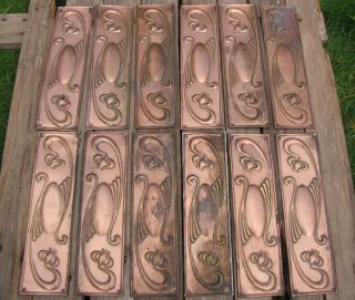 12x Antique Art Nouveau Pressed Copper Plated Brass Door Finger Push Plates