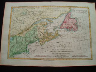 1780 Bonne Map Colonial Maine England Eastern Canada Nova Scotia Ma Ct Ny