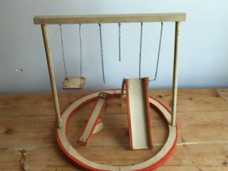Rare German Antique Wood Circus Ring W Trapeze,  Swing,  Seesaw,  & Slide