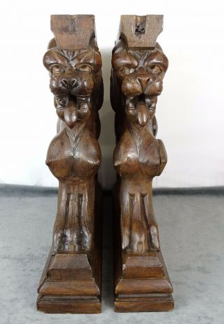 Antique French Pedestals Statues Carved Wood Solid Oak Griffins/ 19 th 10