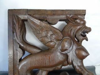 Antique French Pedestals Statues Carved Wood Solid Oak Griffins/ 19 th 12