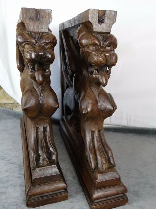 Antique French Pedestals Statues Carved Wood Solid Oak Griffins/ 19 th 2