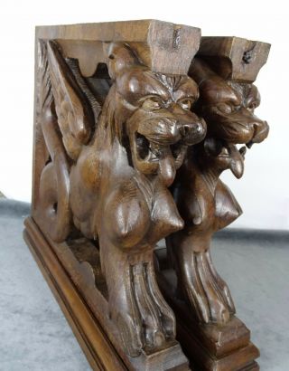 Antique French Pedestals Statues Carved Wood Solid Oak Griffins/ 19 th 4