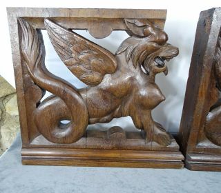 Antique French Pedestals Statues Carved Wood Solid Oak Griffins/ 19 th 5