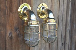 Nautical Wall Light Vintage Retro Cage Bulkhead Old Brass Ship Lamp Industrial.