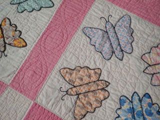 Sweet Cottage Home Vintage 30s Pink Applique Butterfly Quilt 83 