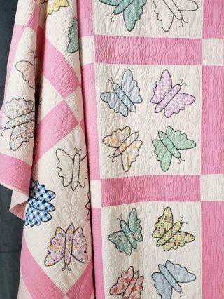 Sweet Cottage Home Vintage 30s Pink Applique Butterfly Quilt 83 