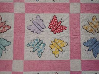 Sweet Cottage Home Vintage 30s Pink Applique Butterfly Quilt 83 