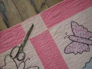 Sweet Cottage Home Vintage 30s Pink Applique Butterfly Quilt 83 