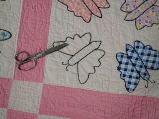 Sweet Cottage Home Vintage 30s Pink Applique Butterfly Quilt 83 