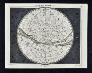 1849 Bilder Astronomy Print North Sky Star Chart Milky Way Constellations Zodiac