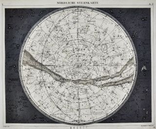 1849 Bilder Astronomy Print North Sky Star Chart Milky Way Constellations Zodiac 2