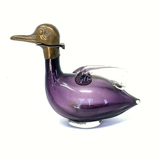 Antique Art Nouveau Hand Blown Glass & Brass Duck Decanter (15 Oz. ) Austria
