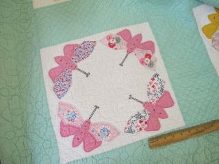 Vintage Hand Sewn Feed Sack APPLIQUE BUTTERFLY Quilt w/ SPIDER WEB Quilting FULL 12