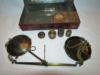 Antique Jewelry Gold Apothecary Pocket Scale with Weights in Metal Case 5