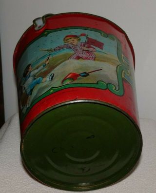 Victorian Toy Sand Pail Child ' s Tin Lithograph Water Beach PIRATES OHIO ART 1900 7