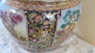 Asian Chinese Vintage Koi Fish Bowl Planter - Amorous Couple & Venus & Cupid 3