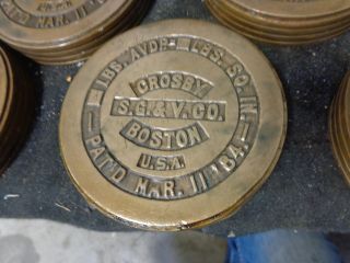 Antique Crosby S.  G.  &v Co.  Brass 4 Pound Scale Weight,  Boston,  Mar 11,  84 Date