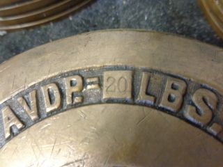 ANTIQUE CROSBY S.  G.  &V CO.  BRASS 4 POUND SCALE WEIGHT,  BOSTON,  MAR 11,  84 DATE 7