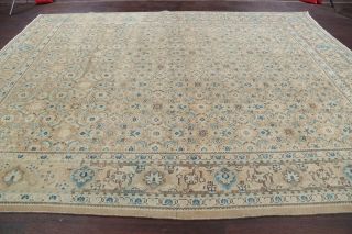 ANTIQUE MUTED BEIGE BLUE 9x12 Persian Oriental Hand - Knotted DISTRESSED WOOL Rug 10