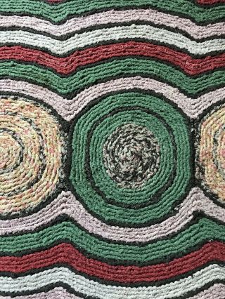 Large Old Antique Handmade 3 Circle Table Rug Mat Red Green Country Colors AAFA 10
