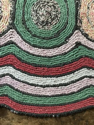 Large Old Antique Handmade 3 Circle Table Rug Mat Red Green Country Colors AAFA 11