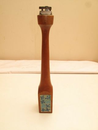 Vtg Mid Century Modern Raymor Blue Lava Tile & Wood Table Lighter,  Bagni Attirb