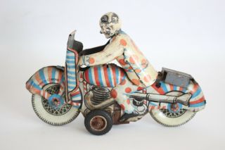 ANTIQUE 1930s Rare METTOY CLOWN MOTORCYCLE Wind Up Tin Litho Toy 4