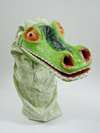 Vintage Handmade Punch And Judy " The Crocodile " Paper Mache Hand Puppet