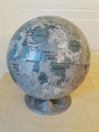 Rare Vintage Moon Globe 1966 By Replogle Globes Inc With Plastic Crater Base