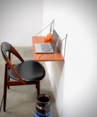 1960s Vintage Danish Modern Teak Entry Wall Shelf Table Mini Desk Mid Century 7